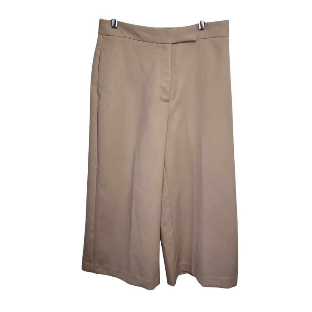 Zara Womens Tan Beige High Waisted Wide Leg Culotte Cropped Trousers Size L